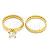 Anillo de Boda 01.223.0013.09 Acero Inoxidable, Diseño de Doble, con Blanca Zirconia Cubica and Blanca Cristal, Pulido, Tono Dorado (Size 9)