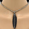 Collares con Dije 04.232.0001.1.31 Acero Inoxidable, Diseño de Oja, con Cristal Negro, Pulido, Tono Plateado (Grosor 04 MM, 31 Pulgadas de Largo)