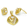 Juego de Arete y Dije de Adulto 10.59.0248 Oro Laminado, con Blanca Zirconia Cubica, Pulido, Tono Dorado