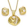 Juego de Arete y Dije de Adulto 10.59.0248 Oro Laminado, con Blanca Zirconia Cubica, Pulido, Tono Dorado
