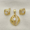 Juego de Arete y Dije de Adulto 10.59.0248 Oro Laminado, con Blanca Zirconia Cubica, Pulido, Tono Dorado