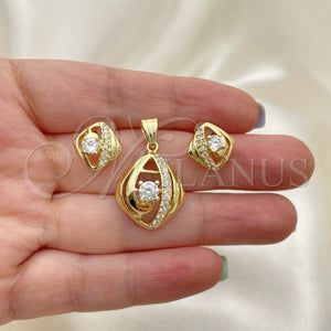 Juego de Arete y Dije de Adulto 10.59.0248 Oro Laminado, con Blanca Zirconia Cubica, Pulido, Tono Dorado