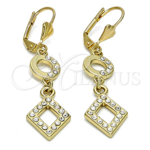 Arete Largo 02.59.0130 Oro Laminado, con Blanca Cristal, Pulido, Tono Dorado