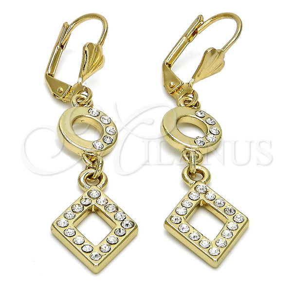 Arete Largo 02.59.0130 Oro Laminado, con Blanca Cristal, Pulido, Tono Dorado
