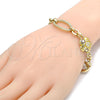Pulsera Elegante 03.59.0069.08 Oro Laminado, Diseño de Flor y Estrella, con Blanca Cristal, Esmaltado Multicolor, Tono Dorado (17 MM Thickness, 8 Inches Length)