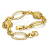 Pulsera Elegante 03.59.0069.08 Oro Laminado, Diseño de Flor y Estrella, con Blanca Cristal, Esmaltado Multicolor, Tono Dorado (17 MM Thickness, 8 Inches Length)