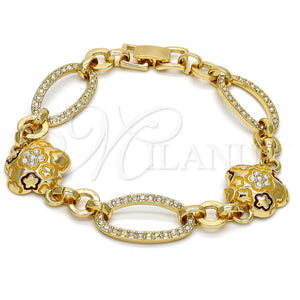 Pulsera Elegante 03.59.0069.08 Oro Laminado, Diseño de Flor y Estrella, con Blanca Cristal, Esmaltado Multicolor, Tono Dorado (17 MM Thickness, 8 Inches Length)