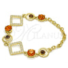 Pulsera Elegante 03.59.0068.08 Oro Laminado, Diseño de Rolo, con Topacio Zirconia Cubica and Blanca Cristal, Pulido, Tono Dorado (19 MM Thickness, 8 Inches Length)