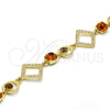 Pulsera Elegante 03.59.0068.08 Oro Laminado, Diseño de Rolo, con Topacio Zirconia Cubica and Blanca Cristal, Pulido, Tono Dorado (19 MM Thickness, 8 Inches Length)