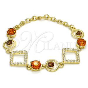 Pulsera Elegante 03.59.0068.08 Oro Laminado, Diseño de Rolo, con Topacio Zirconia Cubica and Blanca Cristal, Pulido, Tono Dorado (19 MM Thickness, 8 Inches Length)