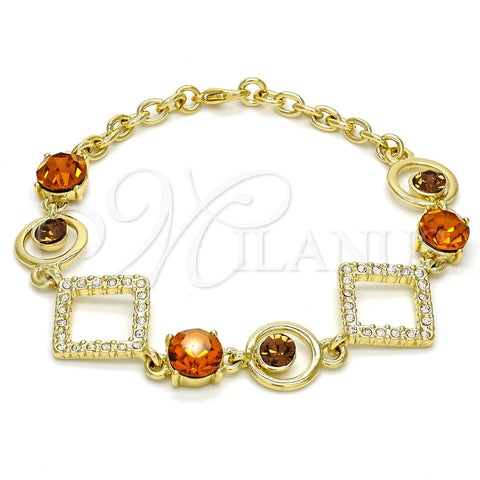 Pulsera Elegante 03.59.0068.08 Oro Laminado, Diseño de Rolo, con Topacio Zirconia Cubica and Blanca Cristal, Pulido, Tono Dorado (19 MM Thickness, 8 Inches Length)