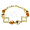 Pulsera Elegante 03.59.0068.08 Oro Laminado, Diseño de Rolo, con Topacio Zirconia Cubica and Blanca Cristal, Pulido, Tono Dorado (19 MM Thickness, 8 Inches Length)