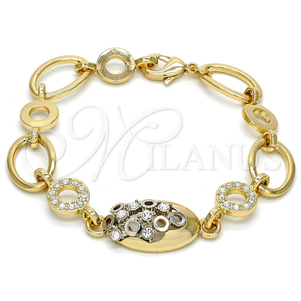 Pulsera Elegante 03.59.0065.1.08 Oro Laminado, con Blanca Cristal, Pulido, Dos Tonos (14 MM Thickness, 8 Inches Length)