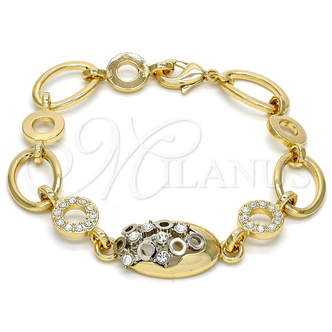 Pulsera Elegante 03.59.0065.1.08 Oro Laminado, con Blanca Cristal, Pulido, Dos Tonos (14 MM Thickness, 8 Inches Length)