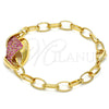Pulsera Elegante 03.59.0062.09 Oro Laminado, con Fucsia Cristal, Pulido, Tono Dorado (16 MM Thickness, 9 Inches Length)