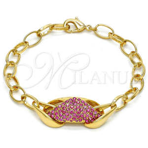 Pulsera Elegante 03.59.0062.09 Oro Laminado, con Fucsia Cristal, Pulido, Tono Dorado (16 MM Thickness, 9 Inches Length)