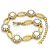 Pulsera Elegante 03.59.0055.08 Oro Laminado, Diseño de Flor, con Blanca Cristal, Pulido, Tono Dorado (13 MM Thickness, 8 Inches Length)