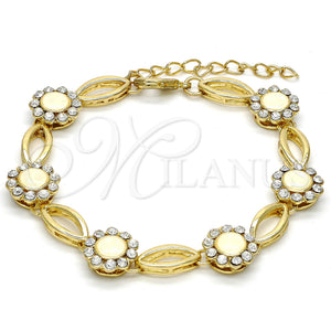 Pulsera Elegante 03.59.0055.08 Oro Laminado, Diseño de Flor, con Blanca Cristal, Pulido, Tono Dorado (13 MM Thickness, 8 Inches Length)