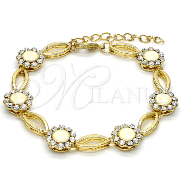 Pulsera Elegante 03.59.0055.08 Oro Laminado, Diseño de Flor, con Blanca Cristal, Pulido, Tono Dorado (13 MM Thickness, 8 Inches Length)