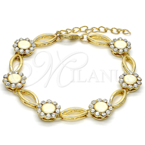 Pulsera Elegante 03.59.0055.08 Oro Laminado, Diseño de Flor, con Blanca Cristal, Pulido, Tono Dorado (13 MM Thickness, 8 Inches Length)