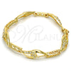 Pulsera Elegante 03.59.0058.08 Oro Laminado, Diseño de Llave Griega y Gota, con Blanca Cristal, Pulido, Tono Dorado (11 MM Thickness, 8 Inches Length)