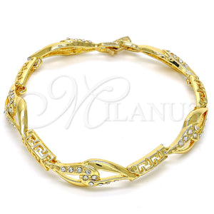 Pulsera Elegante 03.59.0058.08 Oro Laminado, Diseño de Llave Griega y Gota, con Blanca Cristal, Pulido, Tono Dorado (11 MM Thickness, 8 Inches Length)