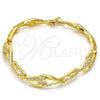 Pulsera Elegante 03.59.0058.08 Oro Laminado, Diseño de Llave Griega y Gota, con Blanca Cristal, Pulido, Tono Dorado (11 MM Thickness, 8 Inches Length)