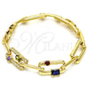Pulsera Elegante 03.59.0061.08 Oro Laminado, con Multicolor Zirconia Cubica and Blanca Cristal, Pulido, Tono Dorado (10 MM Thickness, 8 Inches Length)