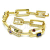 Pulsera Elegante 03.59.0061.08 Oro Laminado, con Multicolor Zirconia Cubica and Blanca Cristal, Pulido, Tono Dorado (10 MM Thickness, 8 Inches Length)