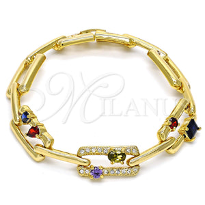 Pulsera Elegante 03.59.0061.08 Oro Laminado, con Multicolor Zirconia Cubica and Blanca Cristal, Pulido, Tono Dorado (10 MM Thickness, 8 Inches Length)