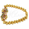 Pulsera Elegante 03.206.0017.3.07 Oro Laminado, Diseño de Flor y Oja, con Multicolor Zirconia Cubica, Pulido, Tono Dorado (07 MM Thickness, 7 Inches Length)