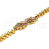 Pulsera Elegante 03.206.0017.3.07 Oro Laminado, Diseño de Flor y Oja, con Multicolor Zirconia Cubica, Pulido, Tono Dorado (07 MM Thickness, 7 Inches Length)
