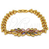 Pulsera Elegante 03.206.0017.3.07 Oro Laminado, Diseño de Flor y Oja, con Multicolor Zirconia Cubica, Pulido, Tono Dorado (07 MM Thickness, 7 Inches Length)