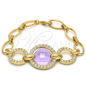 Pulsera Elegante 03.59.0071.08 Oro Laminado, con Amatista Azavache and Blanca Cristal, Pulido, Tono Dorado (10 MM Thickness, 8 Inches Length)