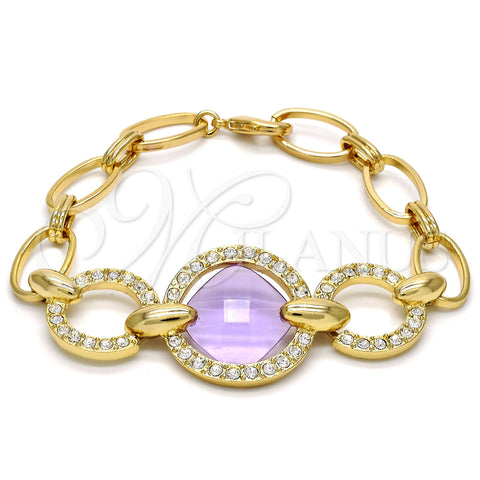 Pulsera Elegante 03.59.0071.08 Oro Laminado, con Amatista Azavache and Blanca Cristal, Pulido, Tono Dorado (10 MM Thickness, 8 Inches Length)