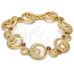 Pulsera Elegante 03.59.0070.08 Oro Laminado, Diseño de Luna, con Blanca and Amatista Cristal, Pulido, Tono Dorado (17 MM Thickness, 8 Inches Length)