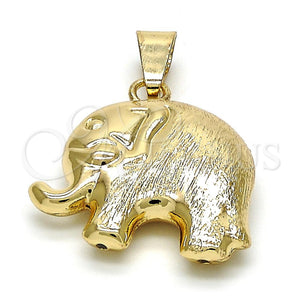 Dije Elegante 05.163.0048 Oro Laminado, Diseño de Elefante y Hueco, Mate, Tono Dorado
