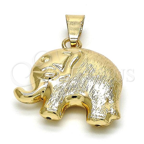Dije Elegante 05.163.0048 Oro Laminado, Diseño de Elefante y Hueco, Mate, Tono Dorado