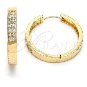Argolla Huggie 02.167.0002.30 Oro Laminado, con Blanca Micro Pave, Pulido, Tono Dorado
