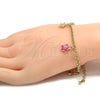 Pulsera de Dije 03.63.1367.07 Oro Laminado, Diseño de Estrella y Rolo, con Blanca Cristal, Esmaltado Rosado, Tono Dorado (04 MM Thickness, 7 Inches Length)