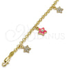 Pulsera de Dije 03.63.1367.07 Oro Laminado, Diseño de Estrella y Rolo, con Blanca Cristal, Esmaltado Rosado, Tono Dorado (04 MM Thickness, 7 Inches Length)