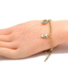Pulsera de Dije 03.63.1366.07 Oro Laminado, Diseño de Elefante y Osito, con Blanca Cristal, Esmaltado, Tono Dorado (04 MM Thickness, 7 Inches Length)
