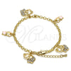Pulsera de Dije 03.63.1366.07 Oro Laminado, Diseño de Elefante y Osito, con Blanca Cristal, Esmaltado, Tono Dorado (04 MM Thickness, 7 Inches Length)