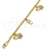 Pulsera de Dije 03.63.1366.07 Oro Laminado, Diseño de Elefante y Osito, con Blanca Cristal, Esmaltado, Tono Dorado (04 MM Thickness, 7 Inches Length)
