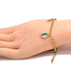 Pulsera de Dije 03.63.1365.07 Oro Laminado, Diseño de Elefante y Pescado, con Blanca Cristal, Esmaltado Multicolor, Tono Dorado (04 MM Thickness, 7 Inches Length)