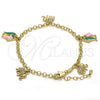 Pulsera de Dije 03.63.1365.07 Oro Laminado, Diseño de Elefante y Pescado, con Blanca Cristal, Esmaltado Multicolor, Tono Dorado (04 MM Thickness, 7 Inches Length)