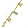 Pulsera de Dije 03.63.1365.07 Oro Laminado, Diseño de Elefante y Pescado, con Blanca Cristal, Esmaltado Multicolor, Tono Dorado (04 MM Thickness, 7 Inches Length)