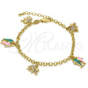 Pulsera de Dije 03.63.1365.07 Oro Laminado, Diseño de Elefante y Pescado, con Blanca Cristal, Esmaltado Multicolor, Tono Dorado (04 MM Thickness, 7 Inches Length)