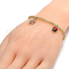 Pulsera de Dije 03.63.1364.07 Oro Laminado, Diseño de Flor y Mariquita, con Blanca Cristal, Esmaltado Multicolor, Tono Dorado (04 MM Thickness, 7 Inches Length)