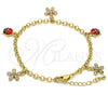 Pulsera de Dije 03.63.1364.07 Oro Laminado, Diseño de Flor y Mariquita, con Blanca Cristal, Esmaltado Multicolor, Tono Dorado (04 MM Thickness, 7 Inches Length)